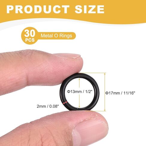 PATIKIL 30 Pcs Metal O Rings, 1/2" ID 0.08" Thick Seamless Welded Multi-Purpose Round Ring Hardware for Belts Bags Dog Collar Macrame Hanging, Black in Saudi Arabia