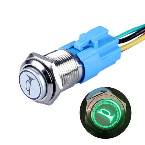 16mm Raised Speaker Horn Momentary Push Button Switch 5/8" Mounting Hole 12V-24V LED Lighted 1NO 1NC SPDT with Pre-Wired Socket for Car Truck Boat Marine (Green) in Saudi Arabia