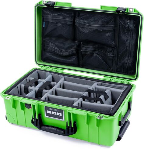 حقيبة حمل ColorCase Pelican Air 1535 باللون الأخضر الليموني - حافظة مقاومة للماء متوسطة الحجم مع فواصل مبطنة باللون الرمادي ومنظم غطاء شبكي - مقابض ومزالج برتقالية in Kuwait