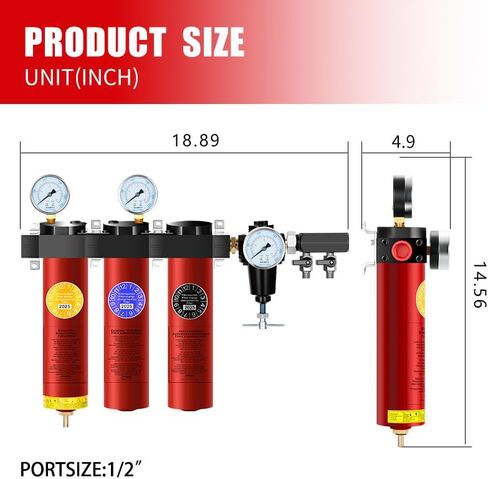 NANPU ZPA-R 3-Stage Air Filtration System with Regulator – Sintered, Fine & Activated Carbon Filters, 1/2" NPT Inlet, 1/4" NPT Outlet, 127 CFM, 218 PSI Max, Metal Housing, 248°F Heat Resistant in Saudi Arabia