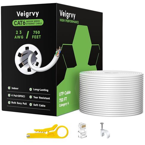 كابل إيثرنت Cat 6 بطول 150 قدمًا، كابل 23AWG 550 ميجا هرتز صلب CCA UTP Cat 6 مع موصل 10 Rj45، كابل إنترنت عالي السرعة لشبكة الألعاب LAN سلك إيثرنت للكاميرات وأجهزة الكمبيوتر - أزرق in Kuwait
