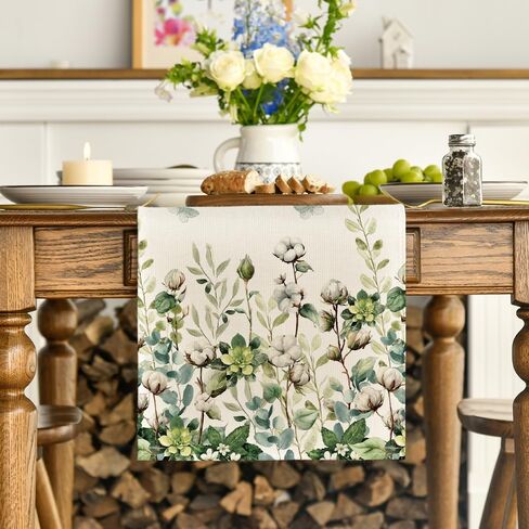 Artoid Mode Cotton Plant Leaf Butterfly 210 GSM Spring Table Runner, Seasonal Summer Kitchen Dining Table Decoration for Home Party Decor 13x72 Inch in Saudi Arabia