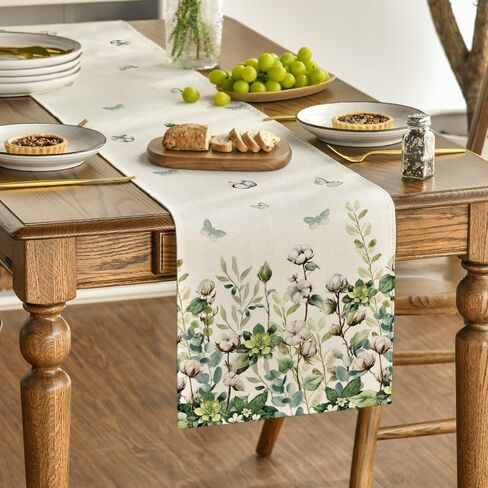 Artoid Mode Cotton Plant Leaf Butterfly 210 GSM Spring Table Runner, Seasonal Summer Kitchen Dining Table Decoration for Home Party Decor 13x72 Inch in Saudi Arabia