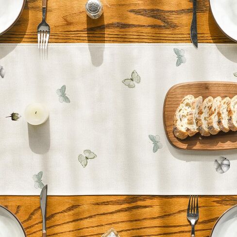 Artoid Mode Cotton Plant Leaf Butterfly 210 GSM Spring Table Runner, Seasonal Summer Kitchen Dining Table Decoration for Home Party Decor 13x72 Inch in Saudi Arabia