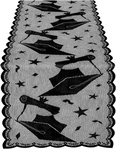 Graduation Table Runner, Black Lace Table Runner, 2026 Graduation Party Decorations for Table, 12 X 72 Inch Lace Grad Cap Table Cover Centerpieces for Grad Decorations for Home Kitchen Dining Room in Saudi Arabia