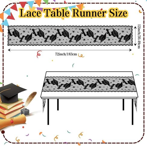 Graduation Table Runner, Black Lace Table Runner, 2026 Graduation Party Decorations for Table, 12 X 72 Inch Lace Grad Cap Table Cover Centerpieces for Grad Decorations for Home Kitchen Dining Room in Saudi Arabia