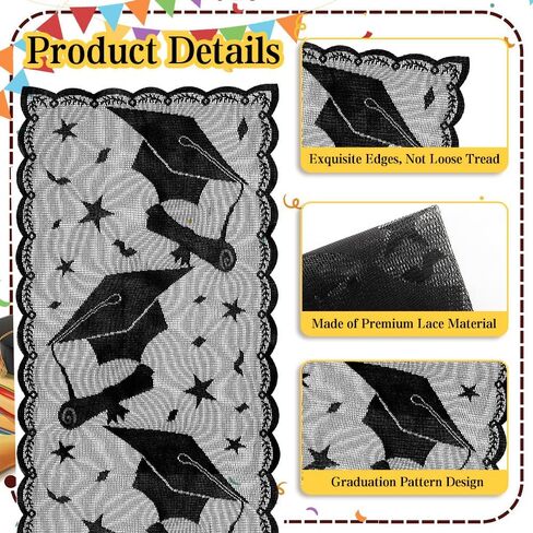 Graduation Table Runner, Black Lace Table Runner, 2026 Graduation Party Decorations for Table, 12 X 72 Inch Lace Grad Cap Table Cover Centerpieces for Grad Decorations for Home Kitchen Dining Room in Saudi Arabia