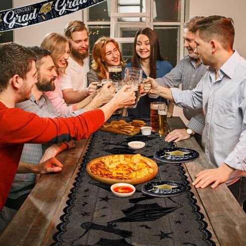 Graduation Table Runner, Black Lace Table Runner, 2026 Graduation Party Decorations for Table, 12 X 72 Inch Lace Grad Cap Table Cover Centerpieces for Grad Decorations for Home Kitchen Dining Room in Saudi Arabia