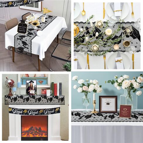 Graduation Table Runner, Black Lace Table Runner, 2026 Graduation Party Decorations for Table, 12 X 72 Inch Lace Grad Cap Table Cover Centerpieces for Grad Decorations for Home Kitchen Dining Room in Saudi Arabia