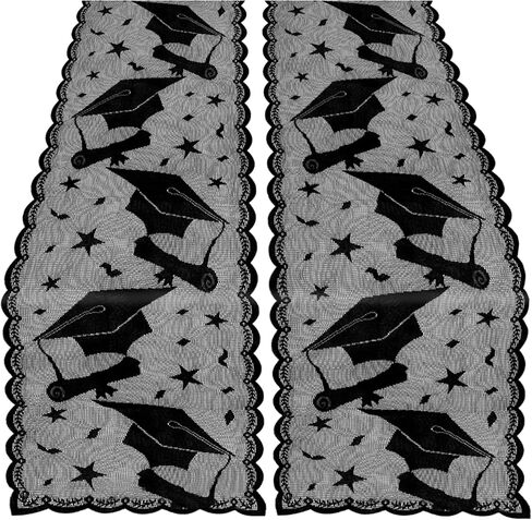 Graduation Table Runner, Black Lace Table Runner, 2026 Graduation Party Decorations for Table, 12 X 72 Inch Lace Grad Cap Table Cover Centerpieces for Grad Decorations for Home Kitchen Dining Room in Kuwait