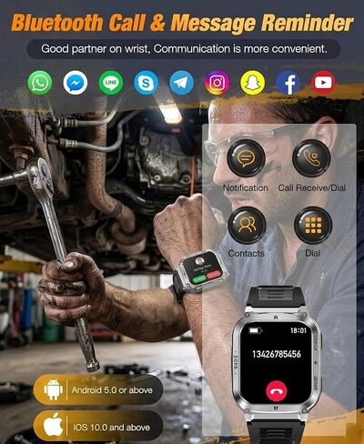 ساعات عسكرية للرجال - ساعة ذكية بنظام تحديد المواقع العالمي مقاس 1.83 بوصة مع مصباح يدوي، معدل ضربات القلب، Sp02، مراقب النوم، مكالمات بلوتوث، متتبع اللياقة البدنية لهواتف Android وiPhone، ساعات رياضية خارجية، فضي in Kuwait