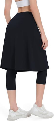 Women Knee Length Skirts with Leggings,Athletic Leggings with Skirts Skorts Pockets in Saudi Arabia