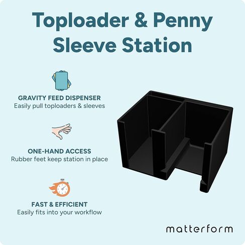 Trading Card Toploader & Penny Sleeve Station with Anti-Slip Base & Tool Storage | Dual Compartment Heavy-Duty Dispenser for Sports Cards & TCG | One-Hand Access Organizer for Card Breaks & Sorting in Kuwait