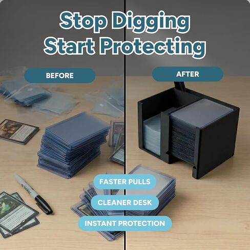 Trading Card Toploader & Penny Sleeve Station with Anti-Slip Base & Tool Storage | Dual Compartment Heavy-Duty Dispenser for Sports Cards & TCG | One-Hand Access Organizer for Card Breaks & Sorting in Kuwait