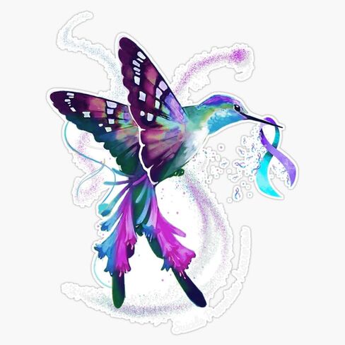 Hummingbird Purple Blue Ribbon Suicide Prevention Awareness Sticker Vinyl Decal Car Laptop Wall Window Bumper Sticker 5" in Saudi Arabia