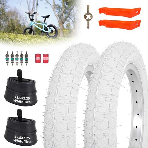 2Sets 12.5x2.25 white Bike Tires and Inner Tubes, 12 1/2x2 1/4 BMX Tire Sets (54-203) Compatible with Jetson Kids Bike Caster Trike Bob Stroller and Other 12 Inch Baby Cart Bicycle Tire and Tube in Saudi Arabia