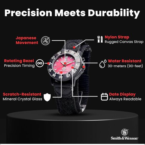 Smith & Wesson EMT Tactical Men's Watch, Black Nylon Strap Band, Water Resistant, Date Display, Scratch Resistant Glass, Precision Quartz Movement, Military, EMS and Outdoor, 40mm, Christmas Gift in Saudi Arabia