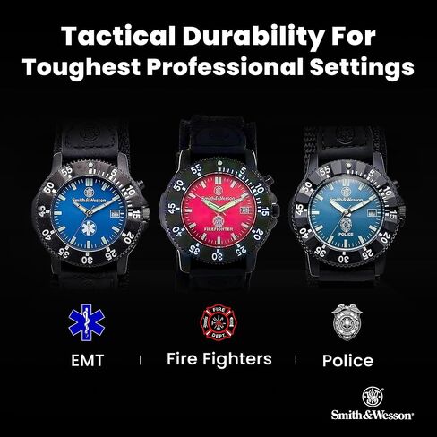 Smith & Wesson EMT Tactical Men's Watch, Black Nylon Strap Band, Water Resistant, Date Display, Scratch Resistant Glass, Precision Quartz Movement, Military, EMS and Outdoor, 40mm, Christmas Gift in Saudi Arabia