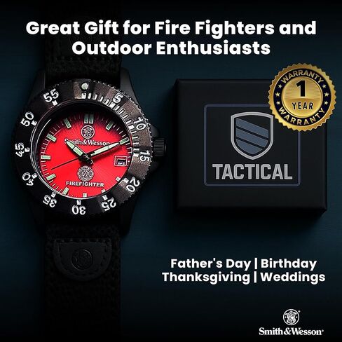 Smith & Wesson EMT Tactical Men's Watch, Black Nylon Strap Band, Water Resistant, Date Display, Scratch Resistant Glass, Precision Quartz Movement, Military, EMS and Outdoor, 40mm, Christmas Gift in Saudi Arabia