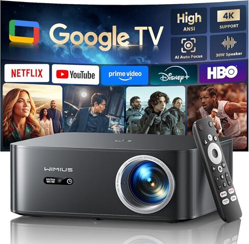 【1200 ANSI/Google TV/4K Supported 】Smart Projector with WiFi & Bluetooth, Outdoor & Home Movie Projectors with Voice Control,Auto Focus & Keystone,Compatible with Netflix Proyector WiMiUS K13 Black in Kuwait