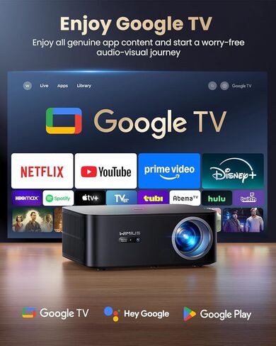 【1200 ANSI/Google TV/4K Supported 】Smart Projector with WiFi & Bluetooth, Outdoor & Home Movie Projectors with Voice Control,Auto Focus & Keystone,Compatible with Netflix Proyector WiMiUS K13 Black in Kuwait
