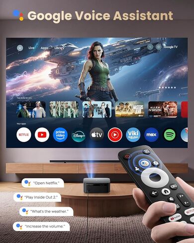 【1200 ANSI/Google TV/4K Supported 】Smart Projector with WiFi & Bluetooth, Outdoor & Home Movie Projectors with Voice Control,Auto Focus & Keystone,Compatible with Netflix Proyector WiMiUS K13 Black in Kuwait