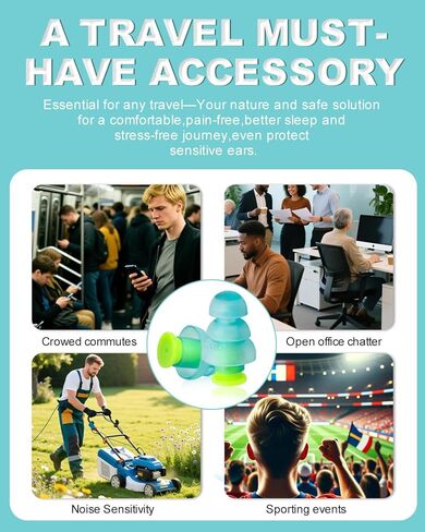 سدادات أذن لتخفيف ضغط الأذن بالطائرة - طيران غير مؤلم - سدادات أذن للسفر لتقليل الضوضاء - أساسيات السفر بالطائرة - سدادات أذن مريحة مفلترة وقابلة لإعادة الاستخدام للبالغين in Kuwait