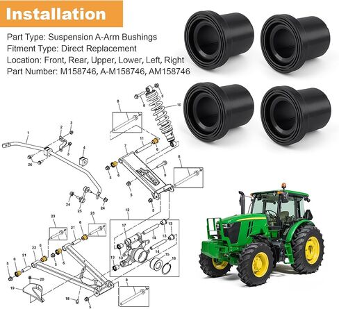 4Pcs Suspension Upper Lower A-Arm Control Lever Flanged Sleeve Bushings Isolators Compatible with John Deere Gator XUV 625i 825i 855D 4x4 5E 6E 6D Series Utility Tractors M158746 AM158746 in Saudi Arabia
