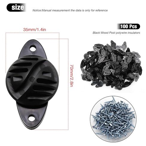 EATAKWARD 100 قطعة عازل سياج كهربائي مع براغي، عوازل من الخشب الأسود من البولي أسلاك، عوازل نصف كروية للسياج الكهربائي قضيب حمل متوسط، أسود، PP in Kuwait