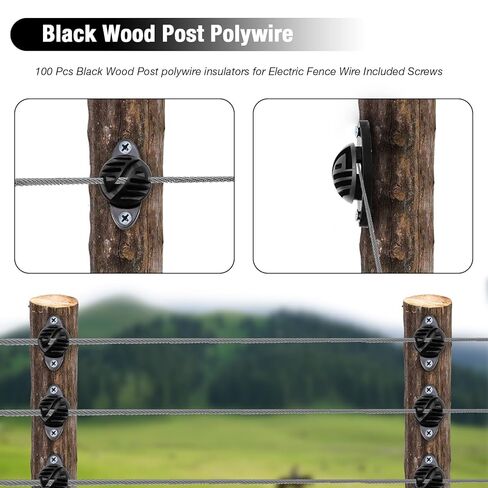 EATAKWARD 100 قطعة عازل سياج كهربائي مع براغي، عوازل من الخشب الأسود من البولي أسلاك، عوازل نصف كروية للسياج الكهربائي قضيب حمل متوسط، أسود، PP in Kuwait