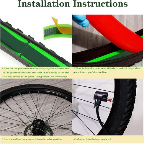 بطانة إطار دراجة سميكة مع دعامة ذاتية اللصق، عرض 110 مم من مادة TPU، إدراج حماية للثقب متوافق مع إطارات 20 24 26 × 4.0 4.5 5.0 بوصة، واقي أنبوب داخلي مضاد للمسطح (عبوتان) in Kuwait