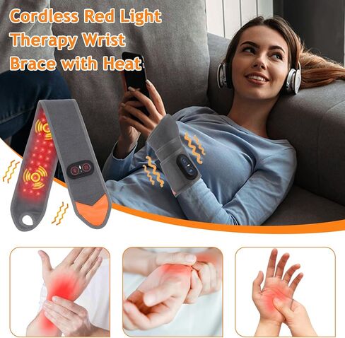 Red Light Therapy for Wrist,Portable 660nm/850nm 36 Red Light Beads Red Light Therapy for Hands with Three-Level Light Adjustment Function and Vibration Massage Effect,Therawrap for Carpal Tunnel in Saudi Arabia