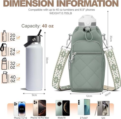 SYTRAH Water Bottle Carrier Bag with Strap, Water Bottle Purse with Phone Pocket 40oz for Walking Hiking in Kuwait