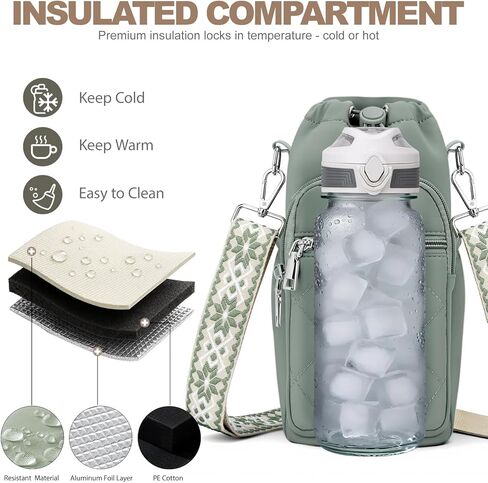 SYTRAH Water Bottle Carrier Bag with Strap, Water Bottle Purse with Phone Pocket 40oz for Walking Hiking in Kuwait