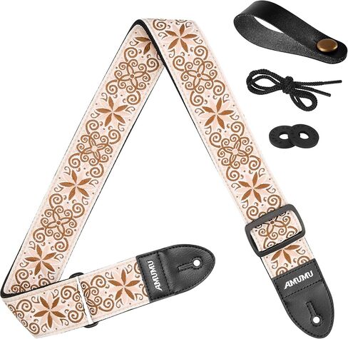 Amumu 2" Purple Starbloom Guitar Strap - Hootenanny Embroidered with Vegan Leather Ends - for Acoustic, Electric, Bass Guitars, Adjustable 37'' to 63" in Kuwait