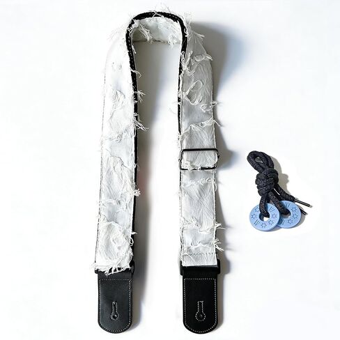 Guitar Strap, off-white individualistic freedom fringe Cotton Guitar Strap with leather at both ends for bass, electric and acoustic guitars, comes with two strap anti-slip pads in Saudi Arabia