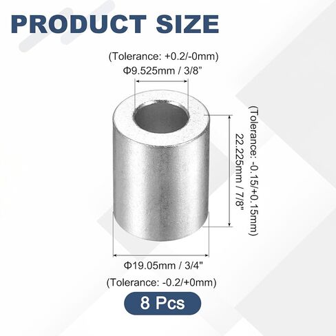 uxcell 8Pcs Aluminum Spacer 3/4" OD x 3/8" ID x 15/16" Length Screw Standoff Bushing Plain Finish Unthreaded Round Metal Spacer for Screws Bolts and Rods, Silver in Saudi Arabia