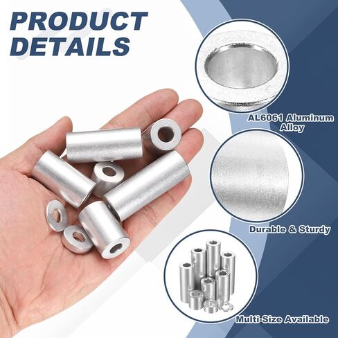 uxcell 8Pcs Aluminum Spacer 3/4" OD x 3/8" ID x 15/16" Length Screw Standoff Bushing Plain Finish Unthreaded Round Metal Spacer for Screws Bolts and Rods, Silver in Saudi Arabia
