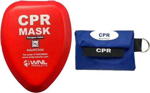 WNL Products FAK5000G-BUNDLE Adult/Child CPR Rescue Mask Kit with CPR Keychain - Hard Case CPR Mask with One-Way Valve, Gloves, Antiseptic Wipe, and Face Shield Keychain Barrier - Bundle in Saudi Arabia