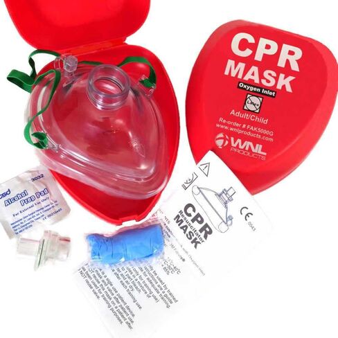 WNL Products FAK5000G-BUNDLE Adult/Child CPR Rescue Mask Kit with CPR Keychain - Hard Case CPR Mask with One-Way Valve, Gloves, Antiseptic Wipe, and Face Shield Keychain Barrier - Bundle in Saudi Arabia