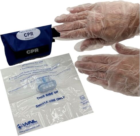 WNL Products FAK5000G-BUNDLE Adult/Child CPR Rescue Mask Kit with CPR Keychain - Hard Case CPR Mask with One-Way Valve, Gloves, Antiseptic Wipe, and Face Shield Keychain Barrier - Bundle in Saudi Arabia