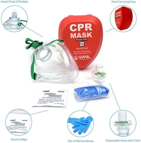 WNL Products FAK5000G-BUNDLE Adult/Child CPR Rescue Mask Kit with CPR Keychain - Hard Case CPR Mask with One-Way Valve, Gloves, Antiseptic Wipe, and Face Shield Keychain Barrier - Bundle in Saudi Arabia