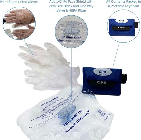 WNL Products FAK5000G-BUNDLE Adult/Child CPR Rescue Mask Kit with CPR Keychain - Hard Case CPR Mask with One-Way Valve, Gloves, Antiseptic Wipe, and Face Shield Keychain Barrier - Bundle in Saudi Arabia