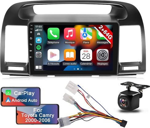 [4G+64G] راديو سيارة 8 Core Android 13 لسيارة Toyota Camry 2000 2001 2002 2003 2004 2005 2006، شاشة لمس 9 بوصة كامري ستيريو، Carplay/Android Auto/32EQ DSP/Bluetooth/WiFi + كاميرا احتياطية AHD + ميكروفون in Kuwait