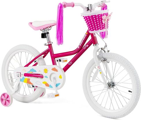 BABY JOY Girls Bike, 12" 14" 16" 18" Kids Bike for 3-8 Years Old with Training Wheels, Adjustable Seat & Handlebar, Handbrake & Coaster Brake, Children Bicycle in Saudi Arabia
