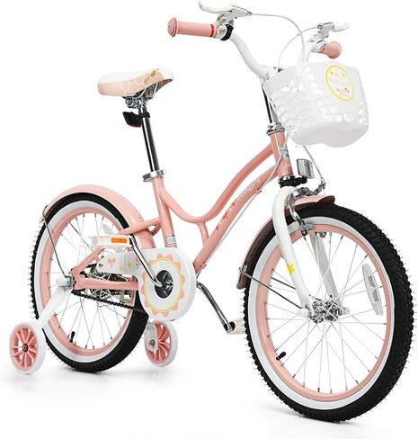 BABY JOY Girls Bike, 12" 14" 16" 18" Kids Bike for 3-8 Years Old with Training Wheels, Adjustable Seat & Handlebar, Handbrake & Coaster Brake, Children Bicycle in Saudi Arabia