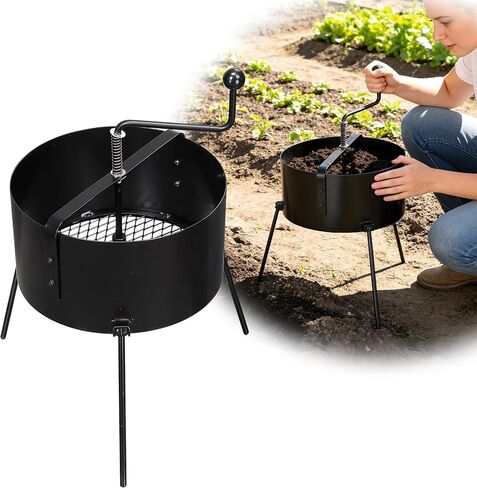 Rotary Soil Sifter for Gardening,21Inch Heavy Duty Metal Sifter for Dirt,Rock Compost and Gold Panning 0.5/0.6/0.7 Inch Mesh in Saudi Arabia