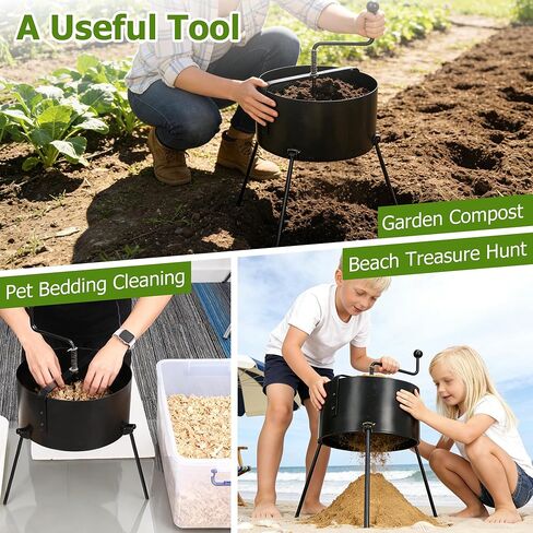 Rotary Soil Sifter for Gardening,21Inch Heavy Duty Metal Sifter for Dirt,Rock Compost and Gold Panning 0.5/0.6/0.7 Inch Mesh in Saudi Arabia