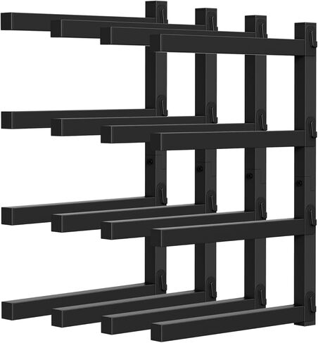 PINPON 4-Pack Heavy Duty Wall Mount Lumber Storage Rack, 4-Level Snap-Fit Wood Organizer with 16.8" Arms & 6.2" Shelf Spacing, 110 lbs Per Tier, for Garage & Workshop Indoor Outdoor Use, Black in Kuwait