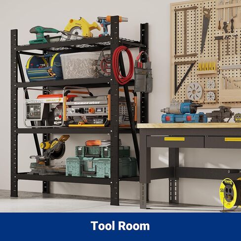 FLEXIMOUNTS Garage Shelving Heavy Duty, 49.6" W 4-Tier 10000LBS Industrial Shelving Unit with 4 Hooks, Adjustable Storage Shelves for Garage, Basement, Warehouse, 71" H x 49.6" W x 23.6" D in Kuwait